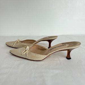 Manolo Blahnik Linen Mules - Size 7.5
